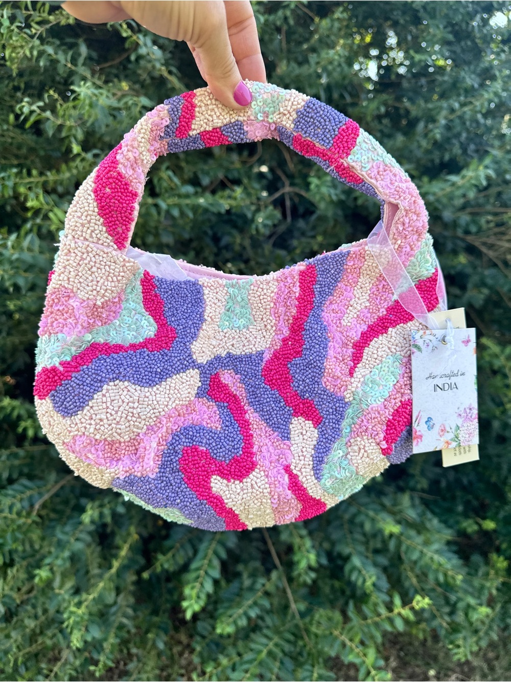 NEW Viral Beaded Purse Handbag - Pink, Purple